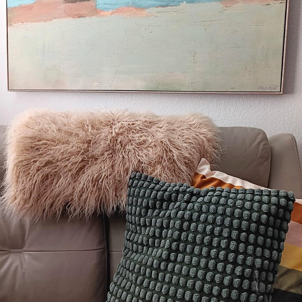 THROW Mongolian Lamb Faux Fur - beige/tan